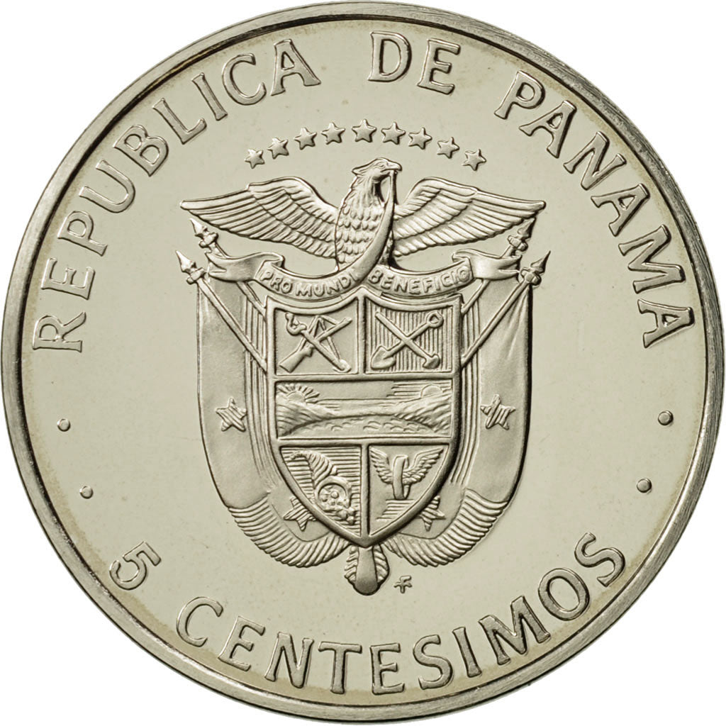 Panama, 5 Centesimos, 1975, U.S. Mint, MS(64), Copper-Nickel Clad Copper