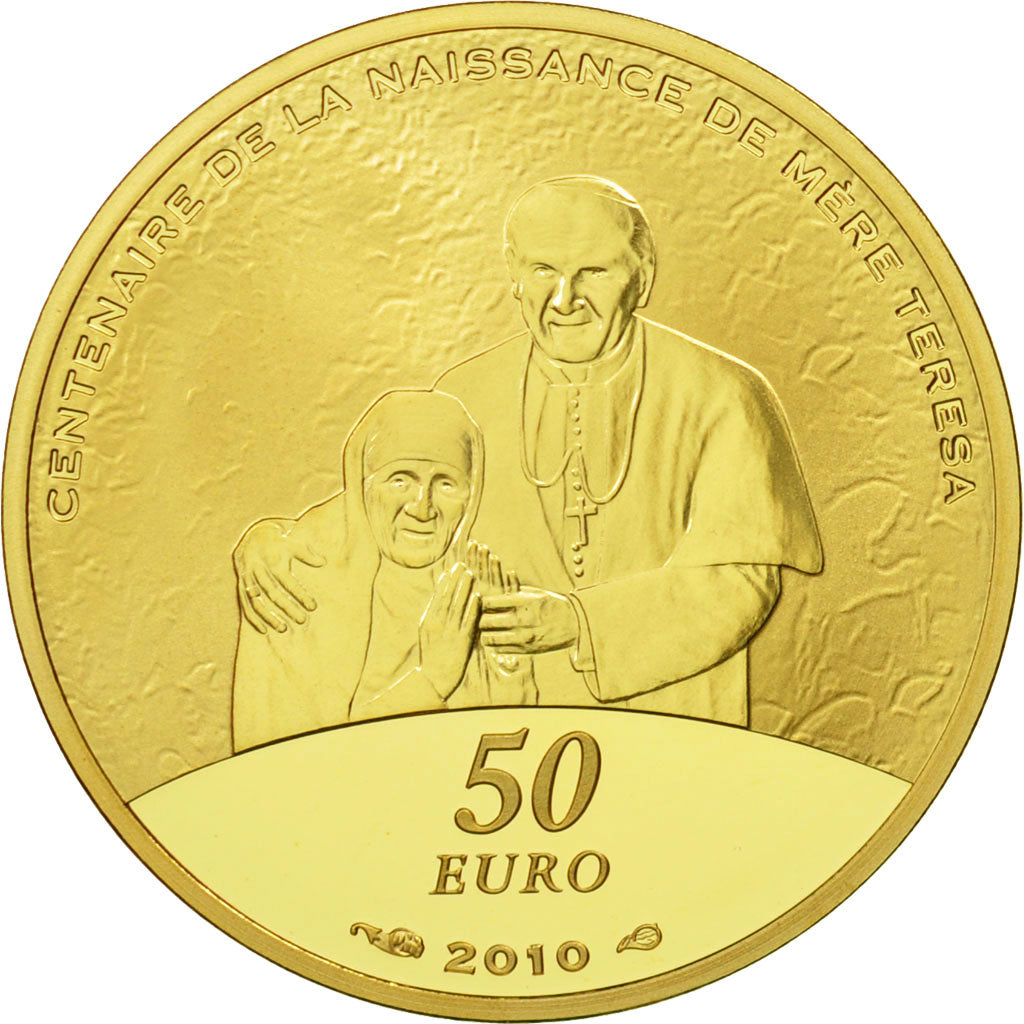France, 50 Euro, Mere Teresa, 2010, MS(65-70), Gold, KM:1694