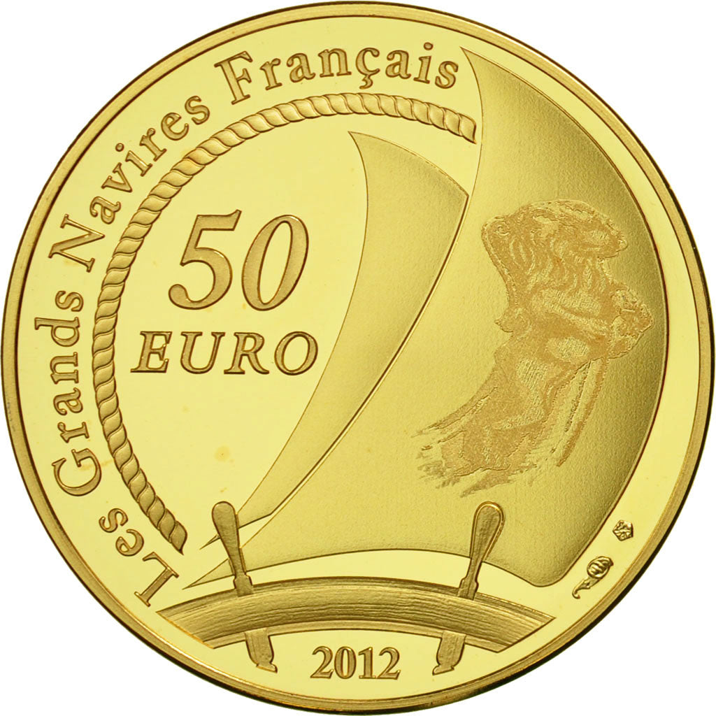 Coin, France, 50 Euro, L'Hermione, 2012, MS(65-70), Gold, KM:2082