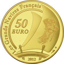 Coin, France, 50 Euro, L'Hermione, 2012, MS(65-70), Gold, KM:2082