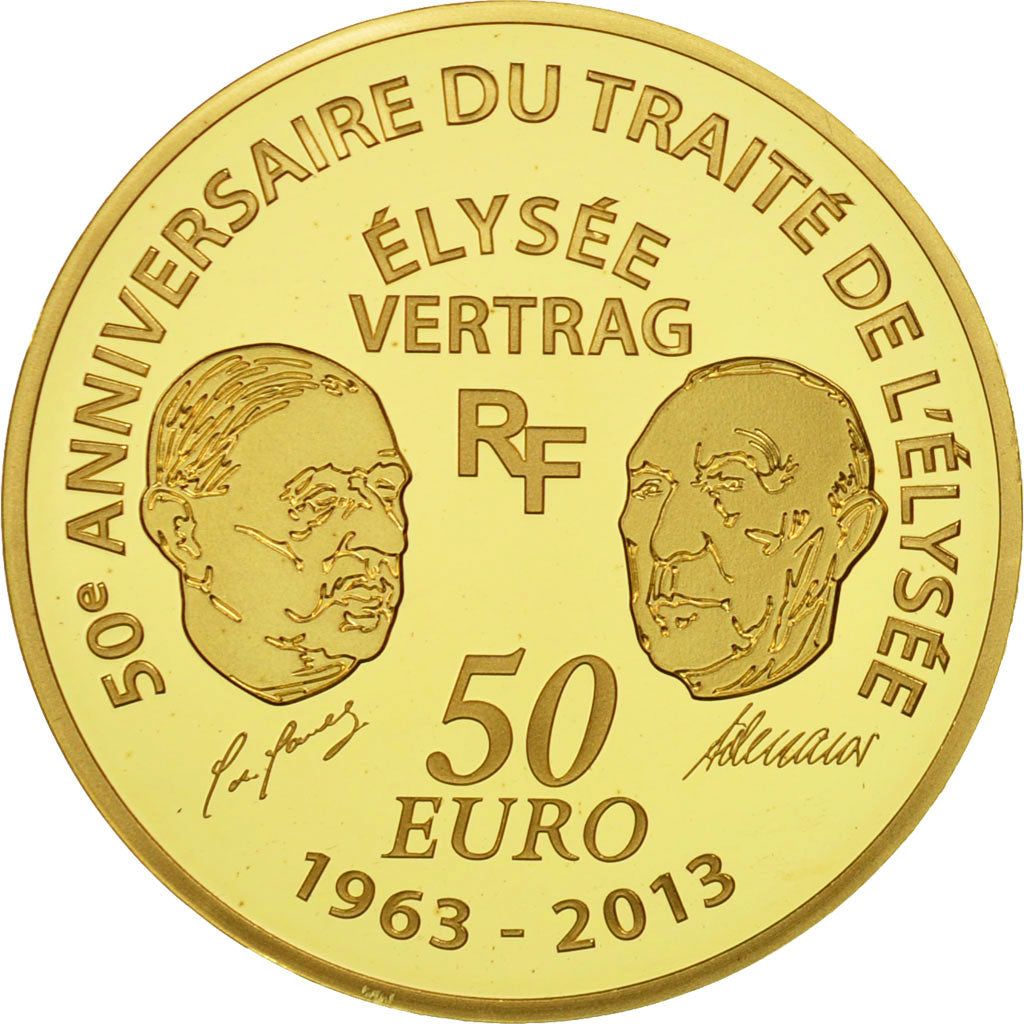 France, 50 Euro, Traité de l'Elysée, 2013, MS(65-70), Gold