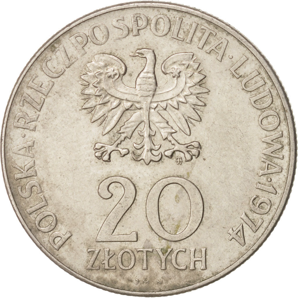 Polonia, 20 Zlotych, 1974, Warsaw, BB, Rame-nichel, KM:70