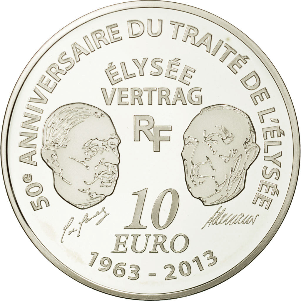 Coin, France, Monnaie de Paris, 10 Euro, Traité de l'Elysée, 2013, MS(65-70)