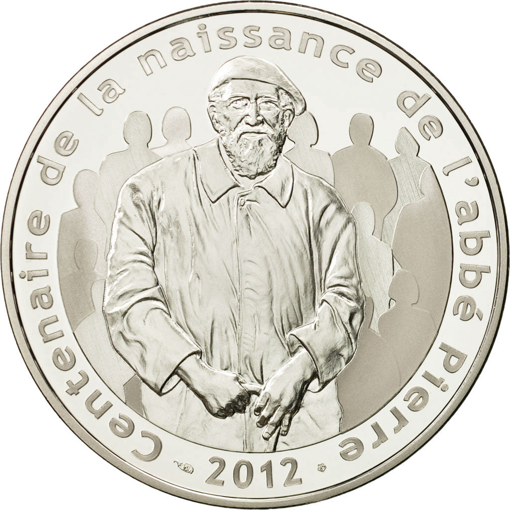 France, Monnaie de Paris, 10 Euro, Abbé Pierre, 2012, MS(65-70), Silver