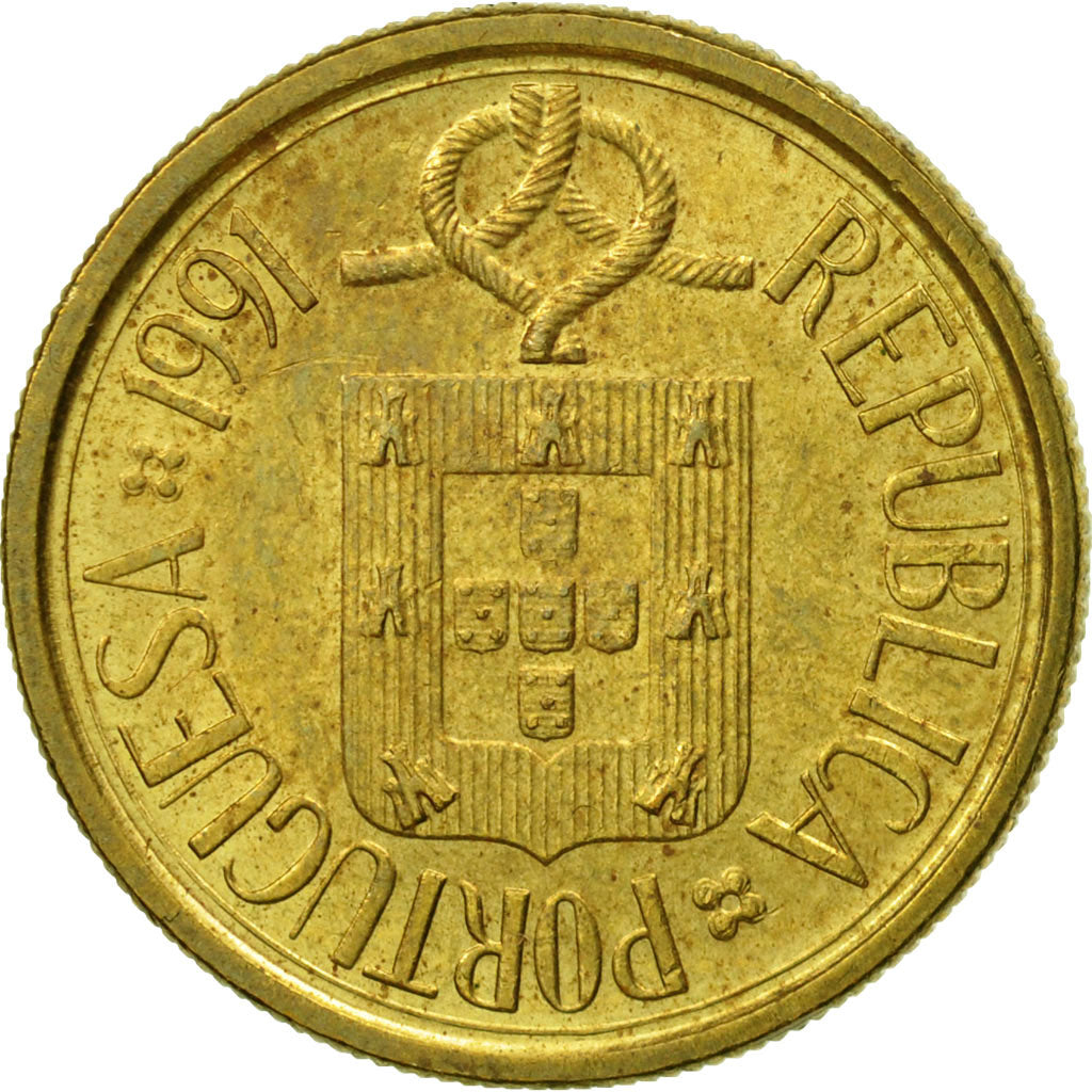 Coin, Portugal, 5 Escudos, 1991, MS(60-62), Nickel-brass, KM:632