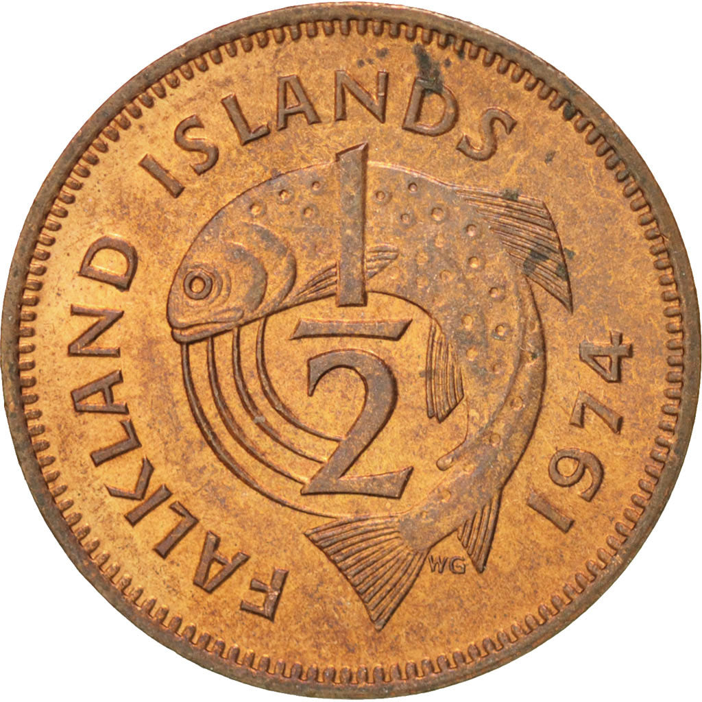 FALKLAND ISLANDS, 1/2 Penny, 1974, KM #1, MS(63), Bronze, 17.14