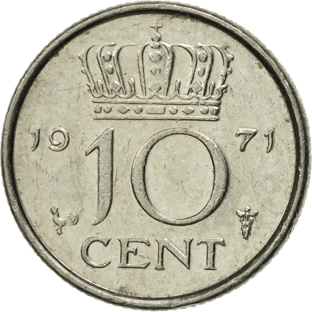 Coin, Netherlands, Juliana, 10 Cents, 1971, MS(60-62), Nickel, KM:182