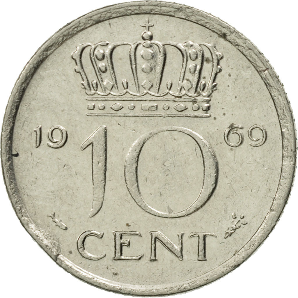 Coin, Netherlands, Juliana, 10 Cents, 1969, MS(60-62), Nickel, KM:182