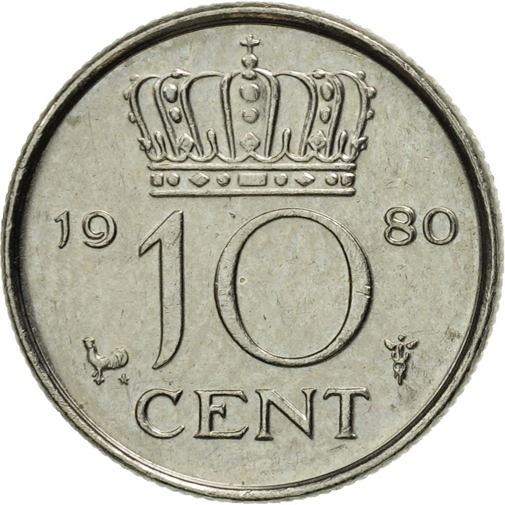 Coin, Netherlands, Juliana, 10 Cents, 1980, MS(60-62), Nickel, KM:182