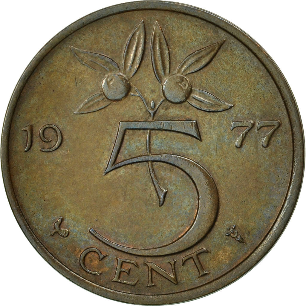 Coin, Netherlands, Juliana, 5 Cents, 1977, AU(55-58), Bronze, KM:181