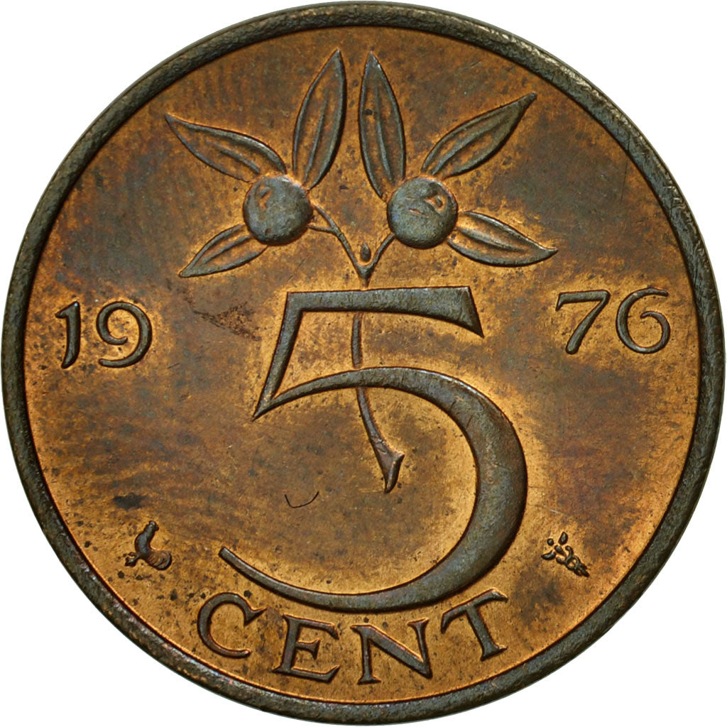 Coin, Netherlands, Juliana, 5 Cents, 1976, AU(55-58), Bronze, KM:181