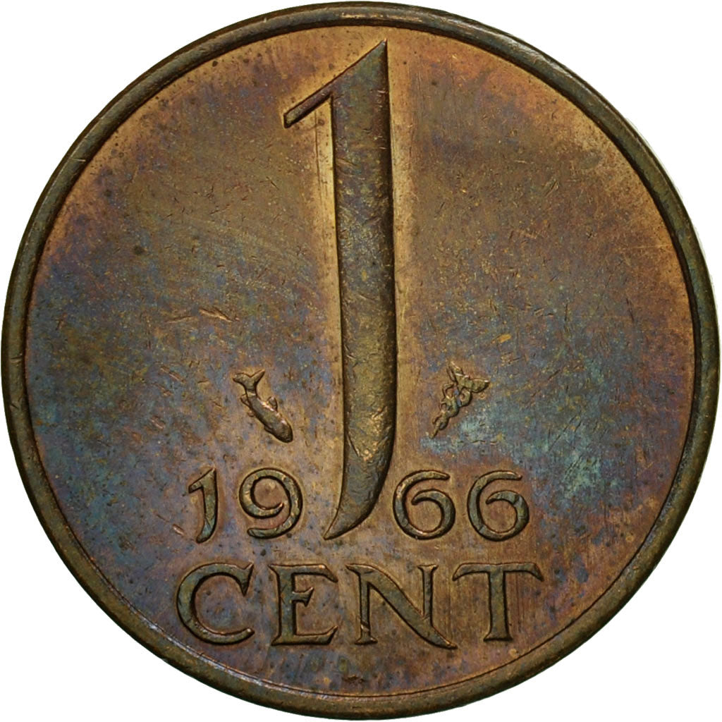 Coin, Netherlands, Juliana, Cent, 1966, AU(55-58), Bronze, KM:180