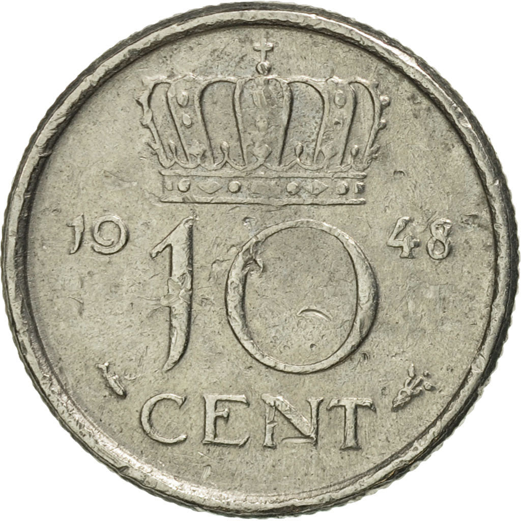 Coin, Netherlands, Wilhelmina I, 10 Cents, 1948, EF(40-45), Nickel, KM:177