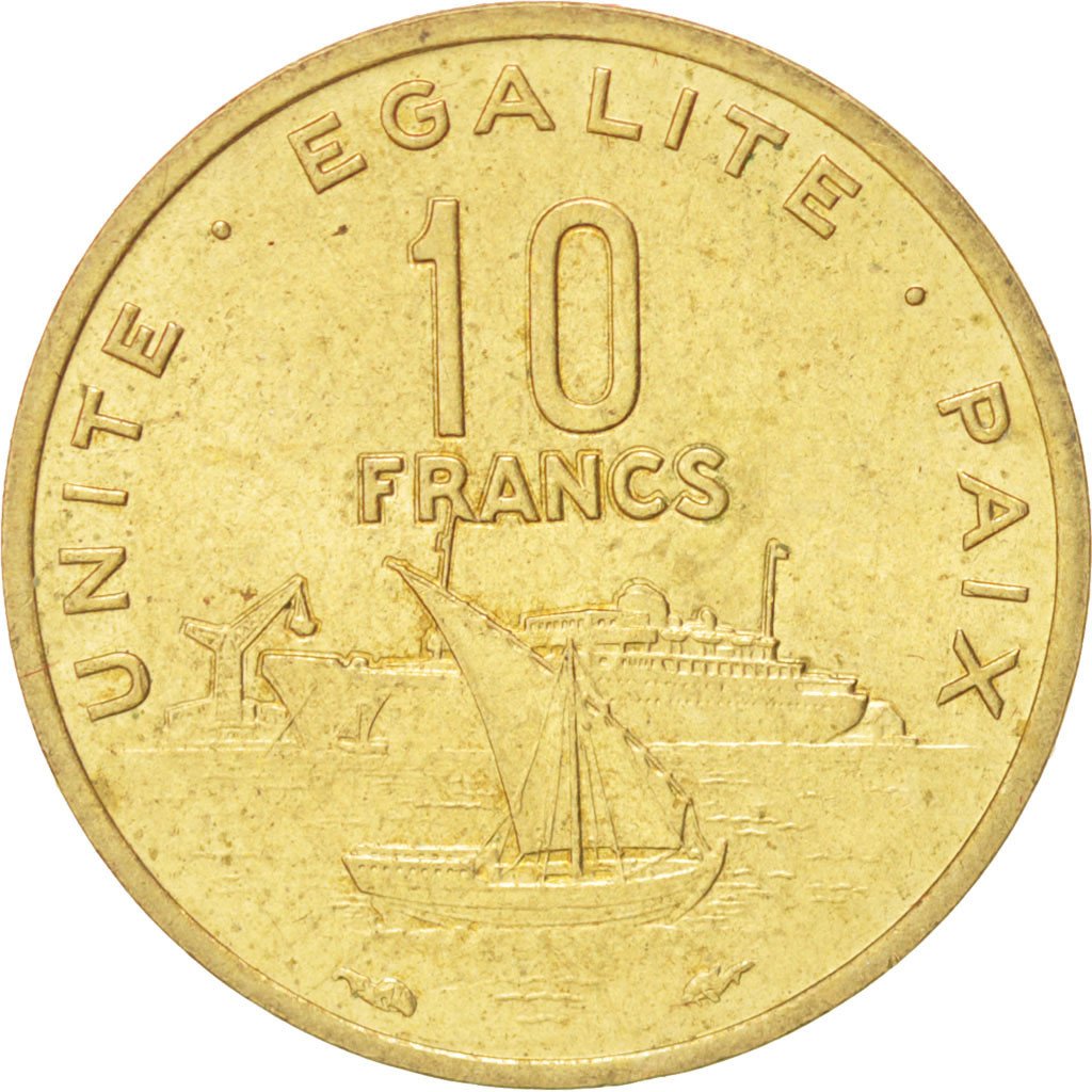 DJIBOUTI, 10 Francs, 1983, Paris, KM #23, AU(55-58), Aluminum-Bronze, 20