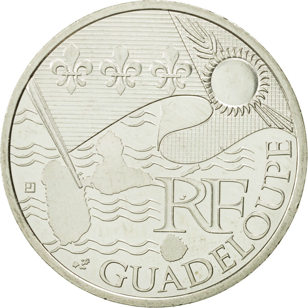 France, 10 Euro, Guadeloupe, 2010, MS(63), Silver, KM:1655