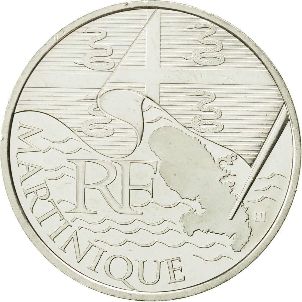 France, 10 Euro, Martinique, 2010, MS(63), Silver, KM:1662