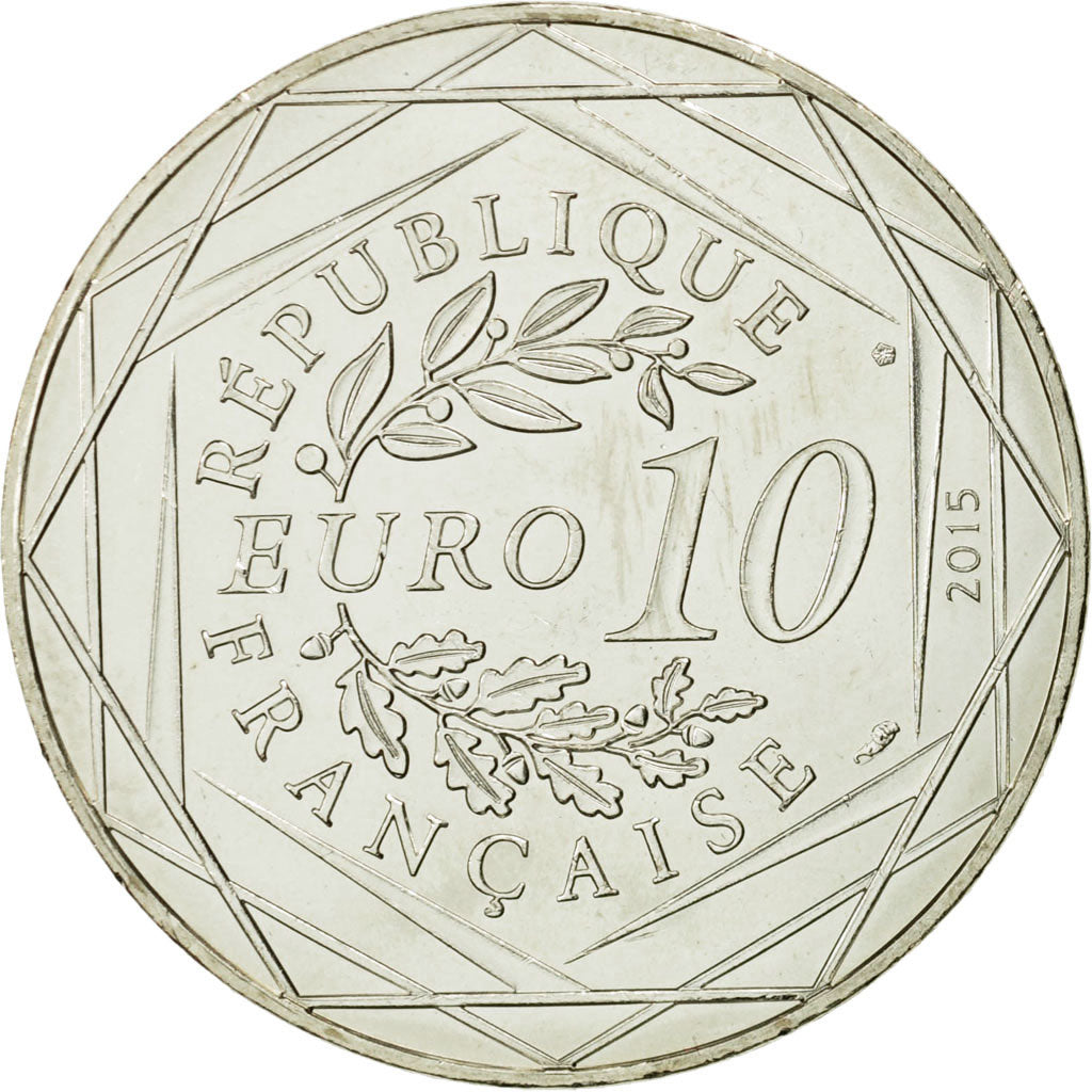 France, 10 Euro, Liberté Astérix Flamme, 2015, MS(63), Silver