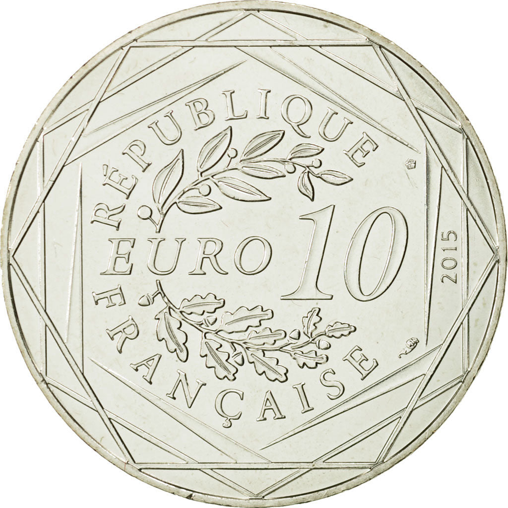 Coin, France, 10 Euro, Fraternité, Astérix, Olaf, 2015, MS(63), Silver