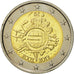 Belgia, 2 Euro, 10 ans de l'Euro, 2012, Brussels, MS(63), Bimetaliczny