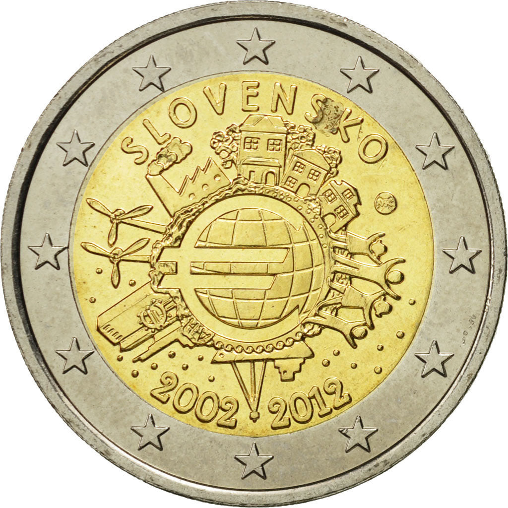 Slovakia, 2 Euro, 10 ans de l'Euro, 2012, MS(63), Bi-Metallic