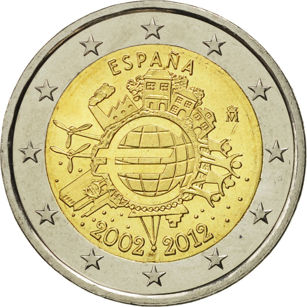 Spanien, 2 Euro, 10 ans de l'Euro, 2012, UNZ, Bi-Metallic