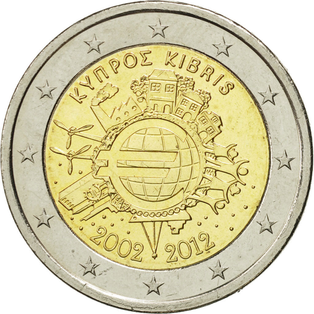 Cyprus, 2 Euro, 10 ans de l'Euro, 2012, MS(63), Bi-Metallic