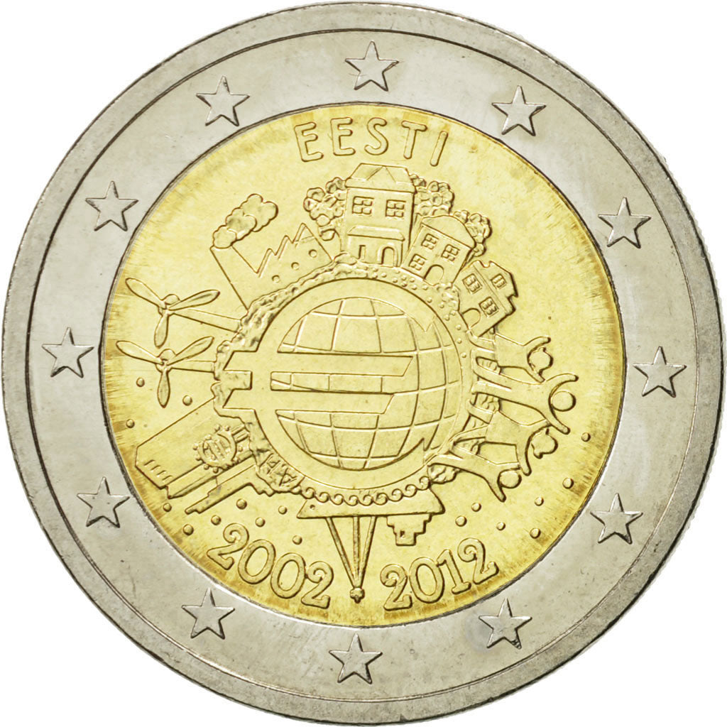 Estonia, 2 Euro, 10 ans de l'Euro, 2012, SPL, Bi-metallico