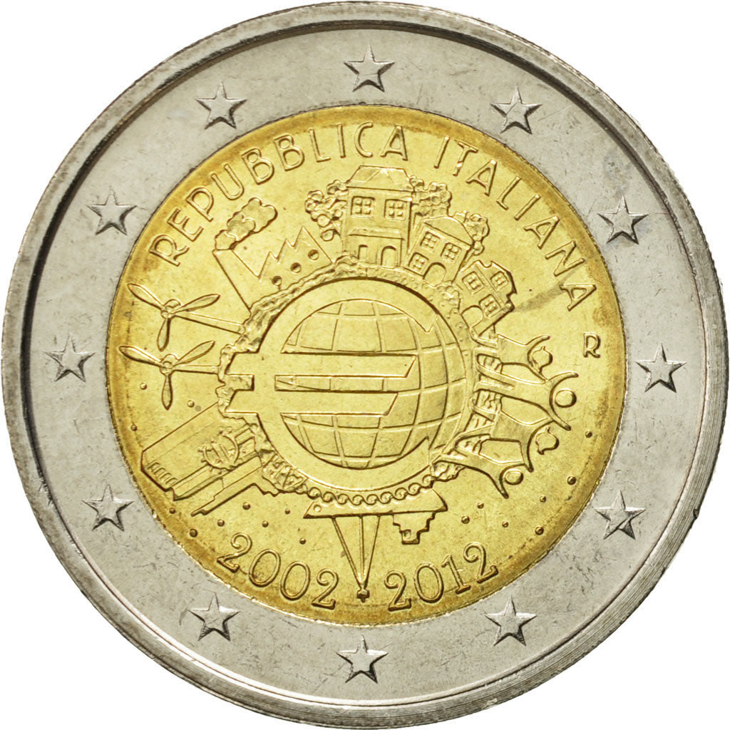 Italy, 2 Euro, 10 ans de l'Euro, 2012, MS(60-62), Bi-Metallic
