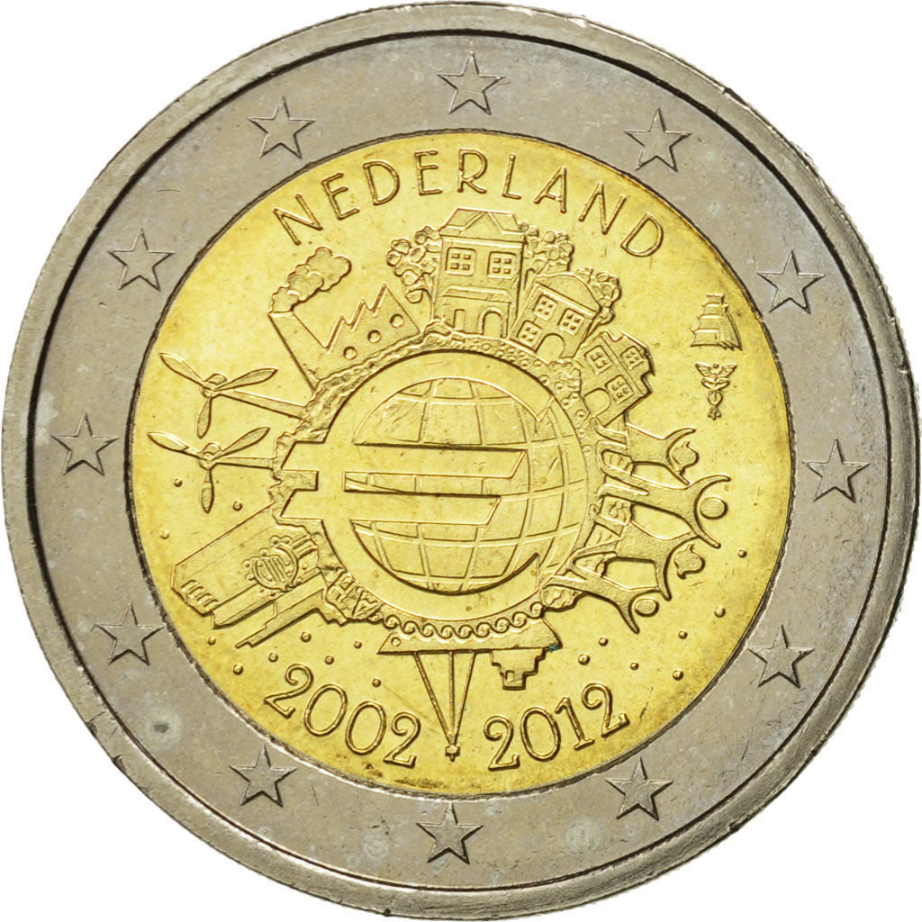 Netherlands, 2 Euro, 10 ans de l'Euro, 2012, MS(60-62), Bi-Metallic