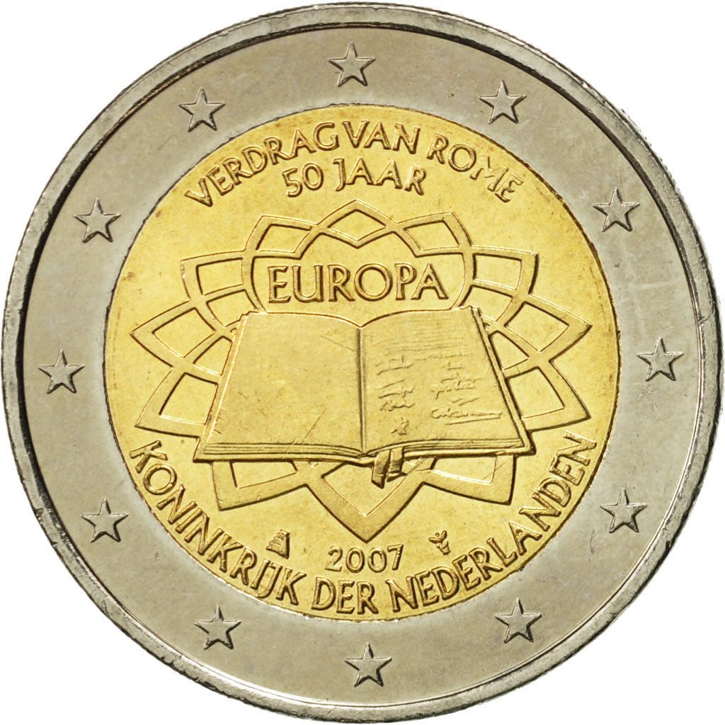 Netherlands, 2 Euro, Traité de Rome 50 ans, 2007, MS(63), Bi-Metallic
