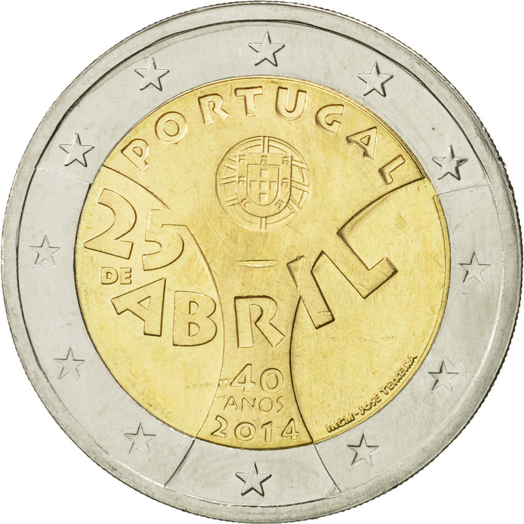 Portugal, 2 Euro, 25 de Abril, 2014, Lisbon, MS(63), Bimetaliczny