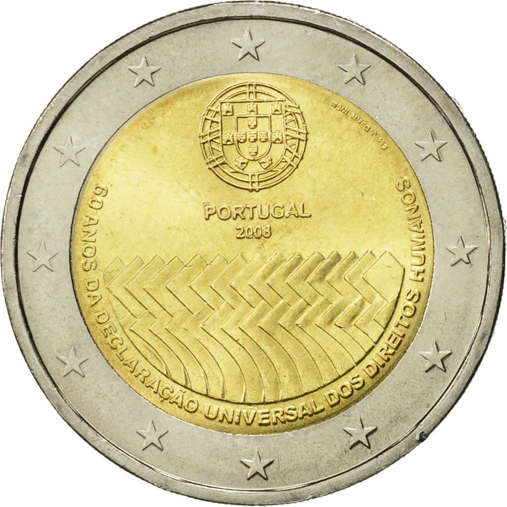 Portugal, 2 Euro, 60 anos da declaracao universal, 2008, MS(63), Bi-Metallic