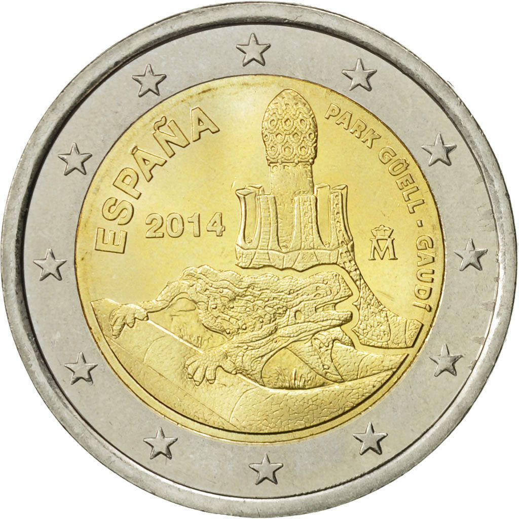 España, 2 Euro, Park Guell-Gaudi, 2014, SC, Bimetálico