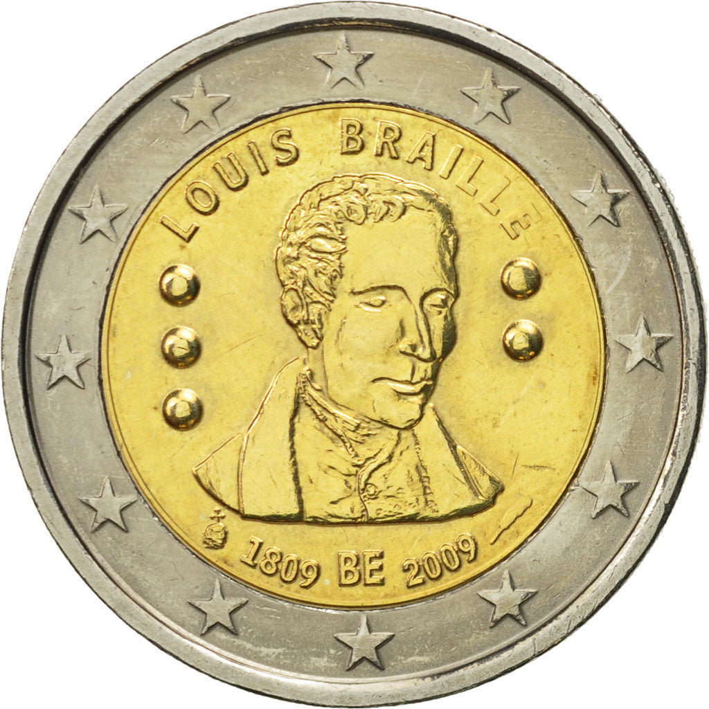 Belgium, 2 Euro, Louis Braille, 2009, MS(63), Bi-Metallic, KM:288