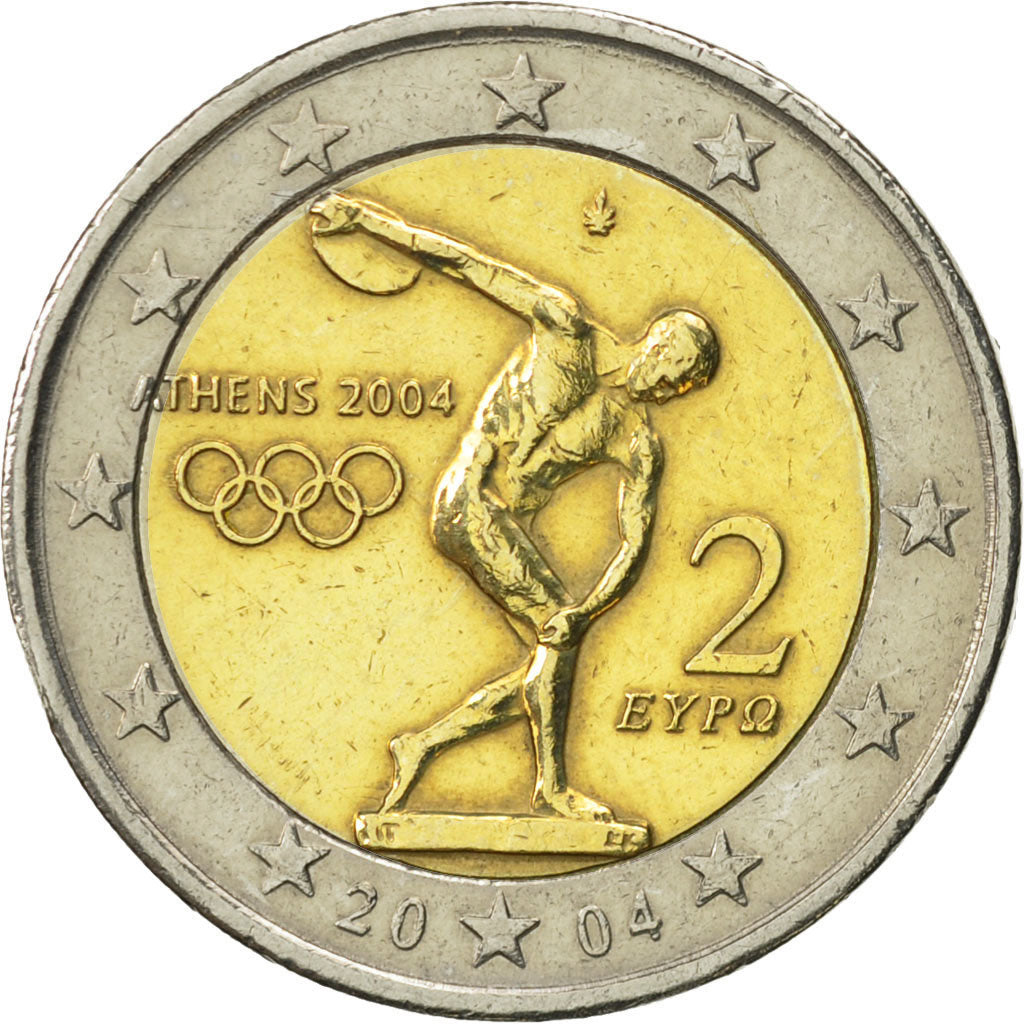 Grecia, 2 Euro, Olympics Athens, 2004, EBC, Bimetálico, KM:209