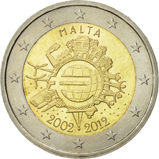 Malta, 2 Euro, 10 years euro, 2012, MS(63), Bi-Metallic, KM:139
