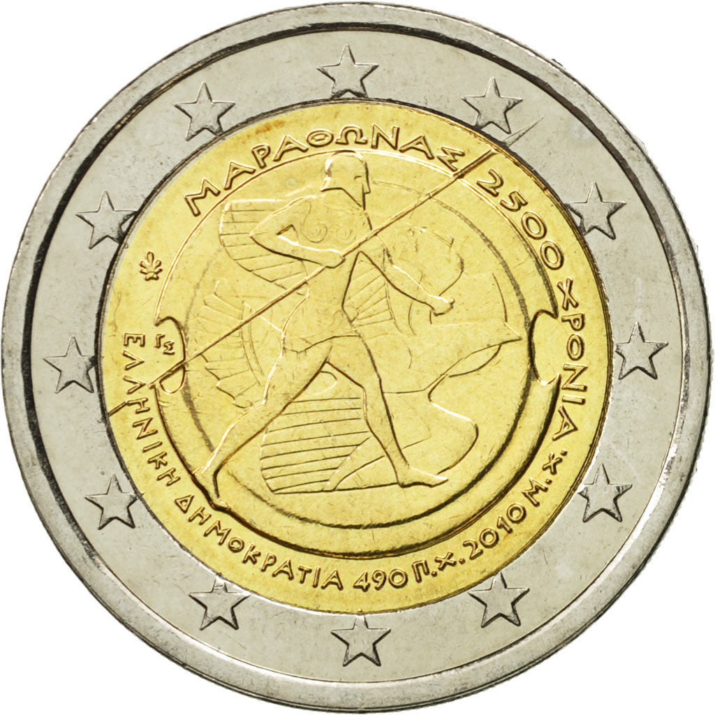 Grecia, 2 Euro, Marathon, 2010, SPL, Bi-metallico