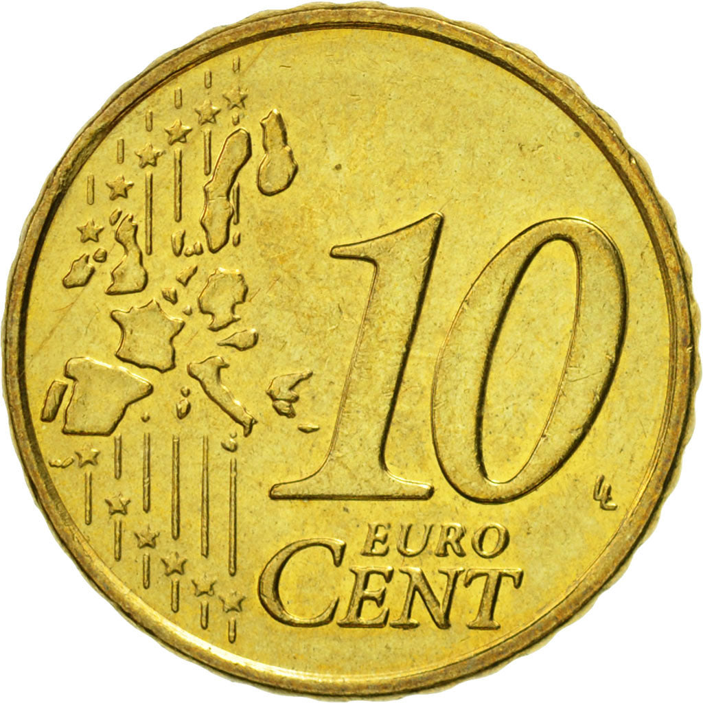 IRELAND REPUBLIC, 10 Euro Cent, 2003, EF(40-45), Brass, KM:35
