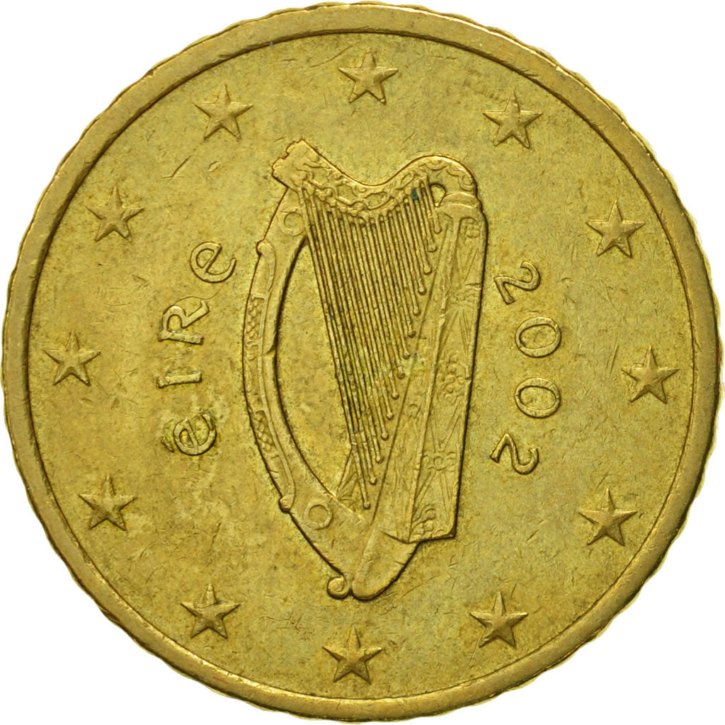 IRELAND REPUBLIC, 50 Euro Cent, 2002, EF(40-45), Brass, KM:37