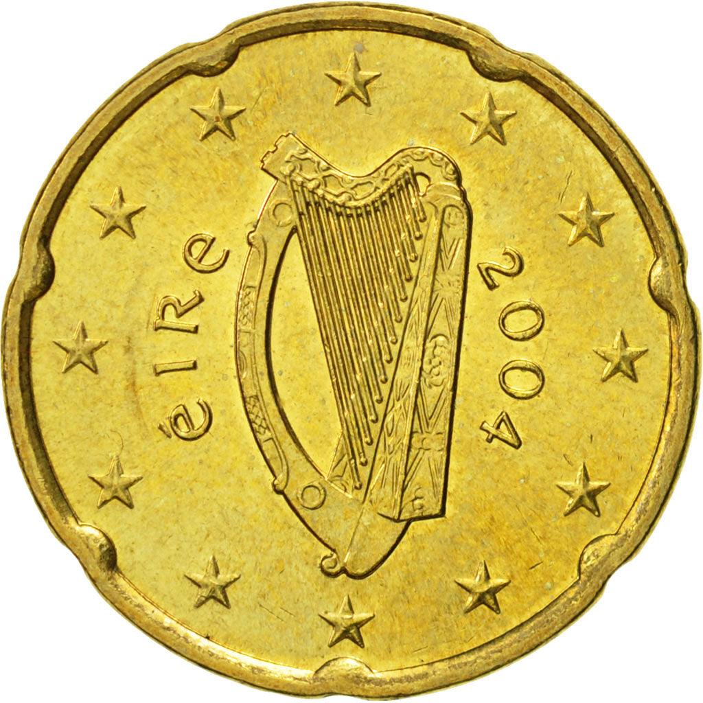 REPUBBLICA D’IRLANDA, 20 Euro Cent, 2004, BB+, Ottone, KM:36