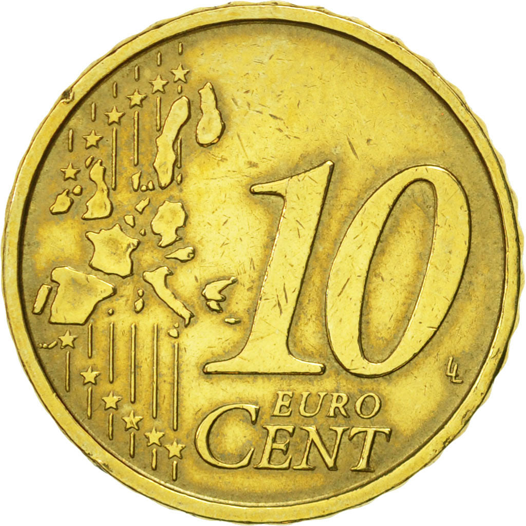 Italy, 10 Euro Cent, 2002, MS(60-62), Brass, KM:213