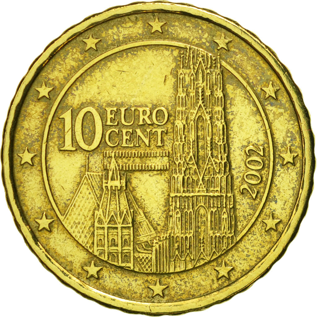 Österreich, 10 Euro Cent, 2002, UNZ, Messing, KM:3085