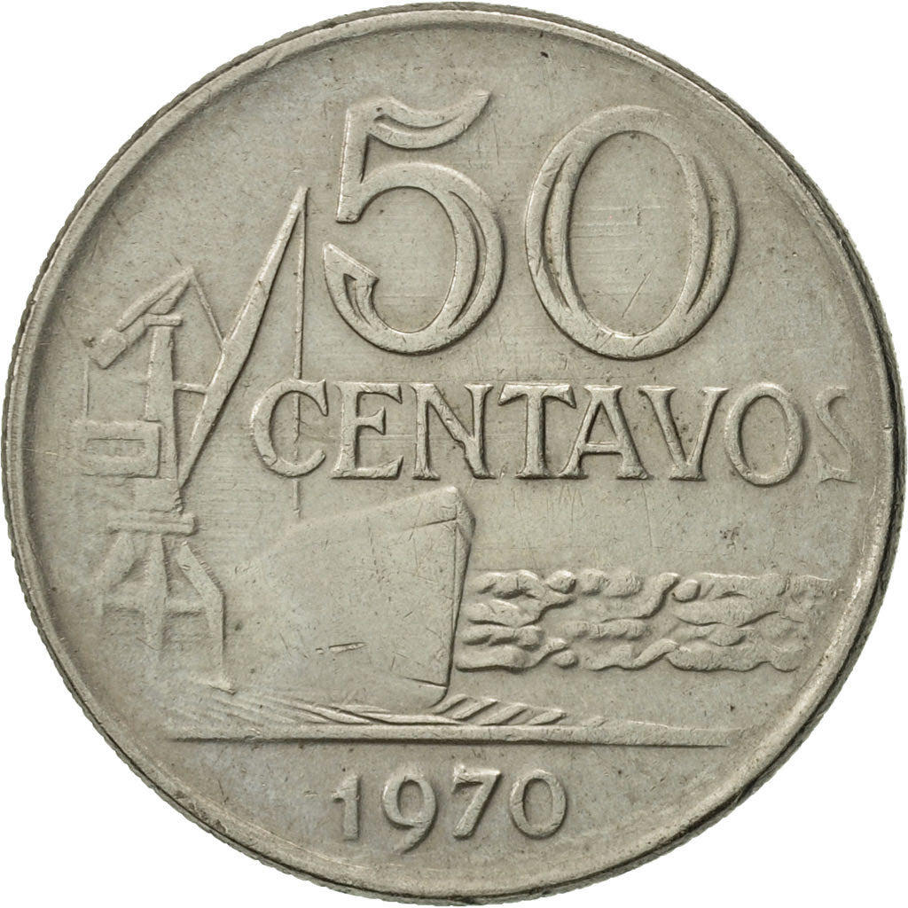 Coin, Brazil, 50 Centavos, 1970, MS(60-62), Copper-nickel, KM:580a