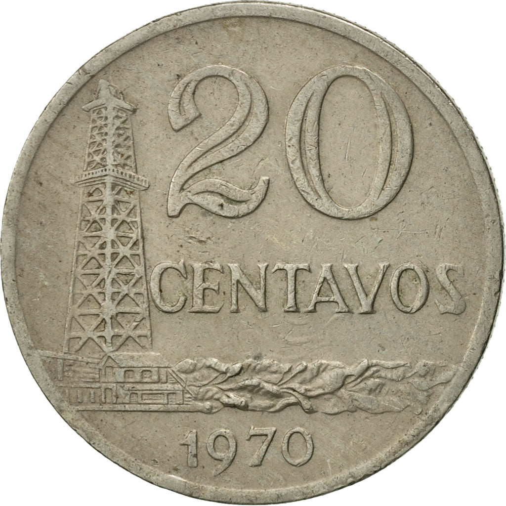 Coin, Brazil, 20 Centavos, 1970, AU(55-58), Stainless Steel, KM:Pr3