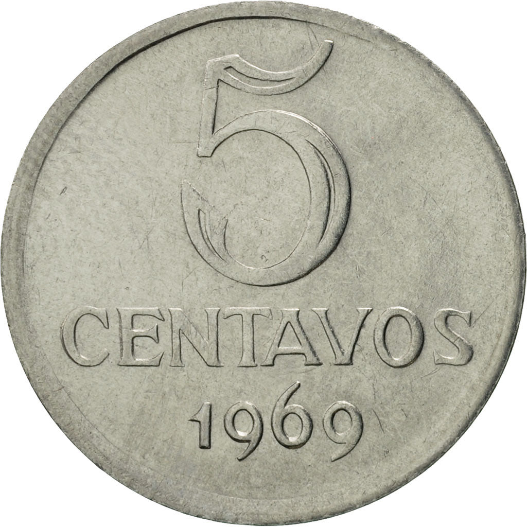 Coin, Brazil, 5 Centavos, 1969, MS(60-62), Stainless Steel, KM:577.2