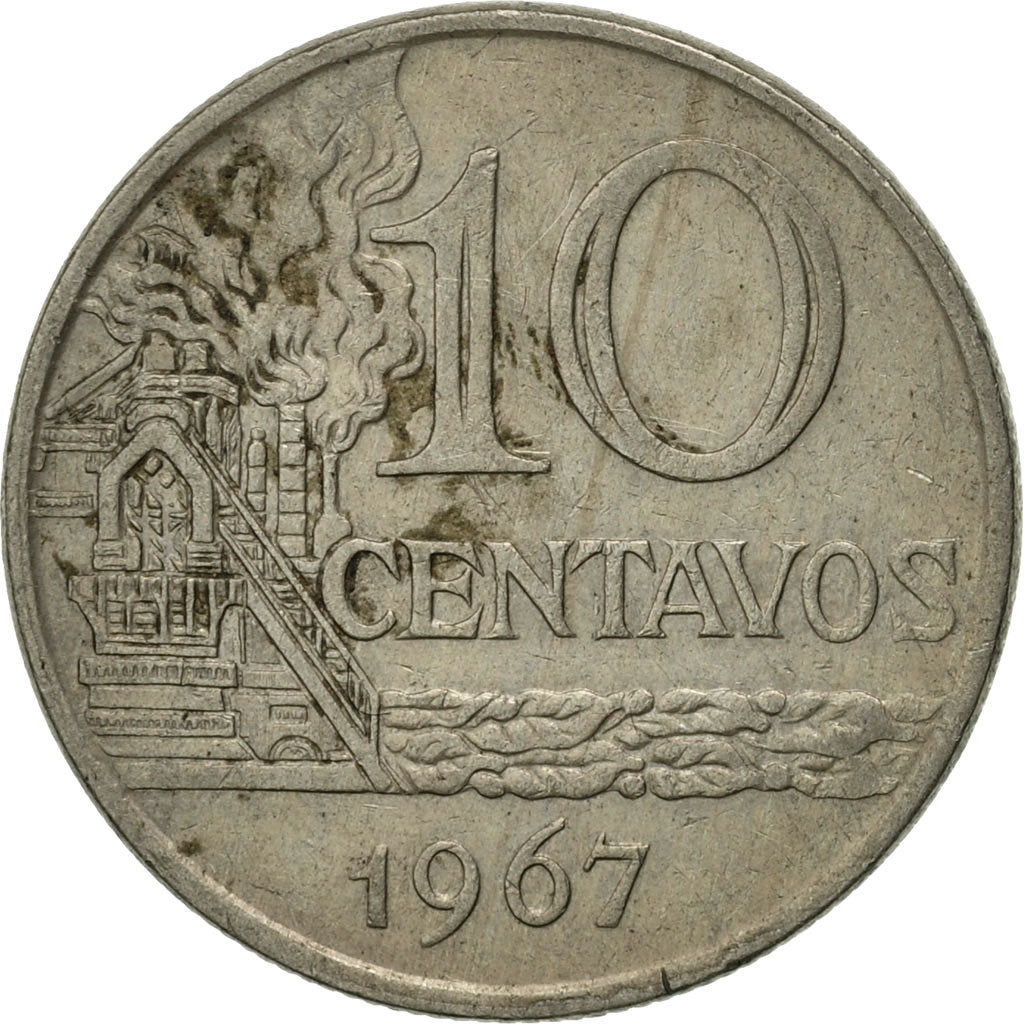 Coin, Brazil, 10 Centavos, 1967, AU(55-58), Copper-nickel, KM:578.1