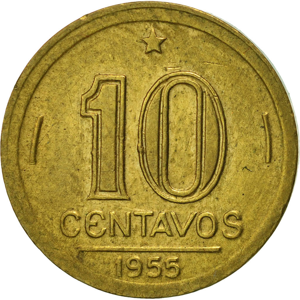 Brazil, 10 Centavos, 1955, AU(50-53), Aluminum-Bronze, KM:561