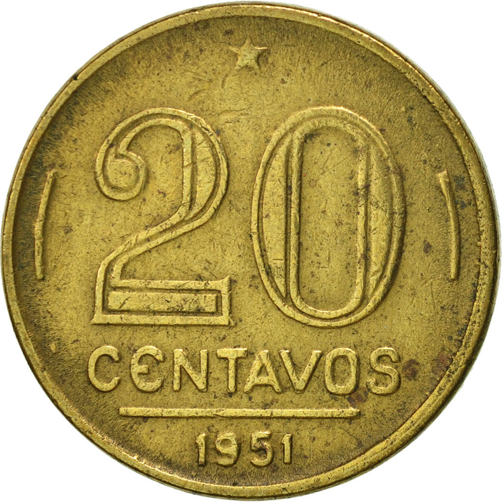 Coin, Brazil, 20 Centavos, 1951, AU(50-53), Aluminum-Bronze, KM:562