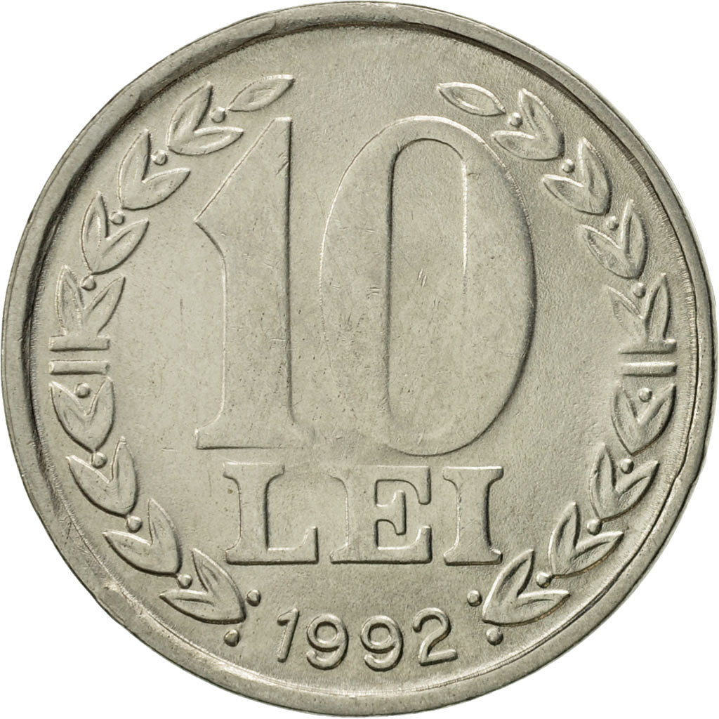 Coin, Romania, 10 Lei, 1992, MS(60-62), Nickel Clad Steel, KM:108