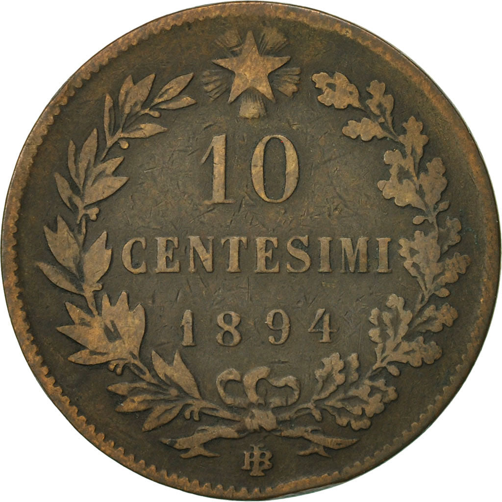 Coin, Italy, Umberto I, 10 Centesimi, 1894, Birmingham, EF(40-45), Copper